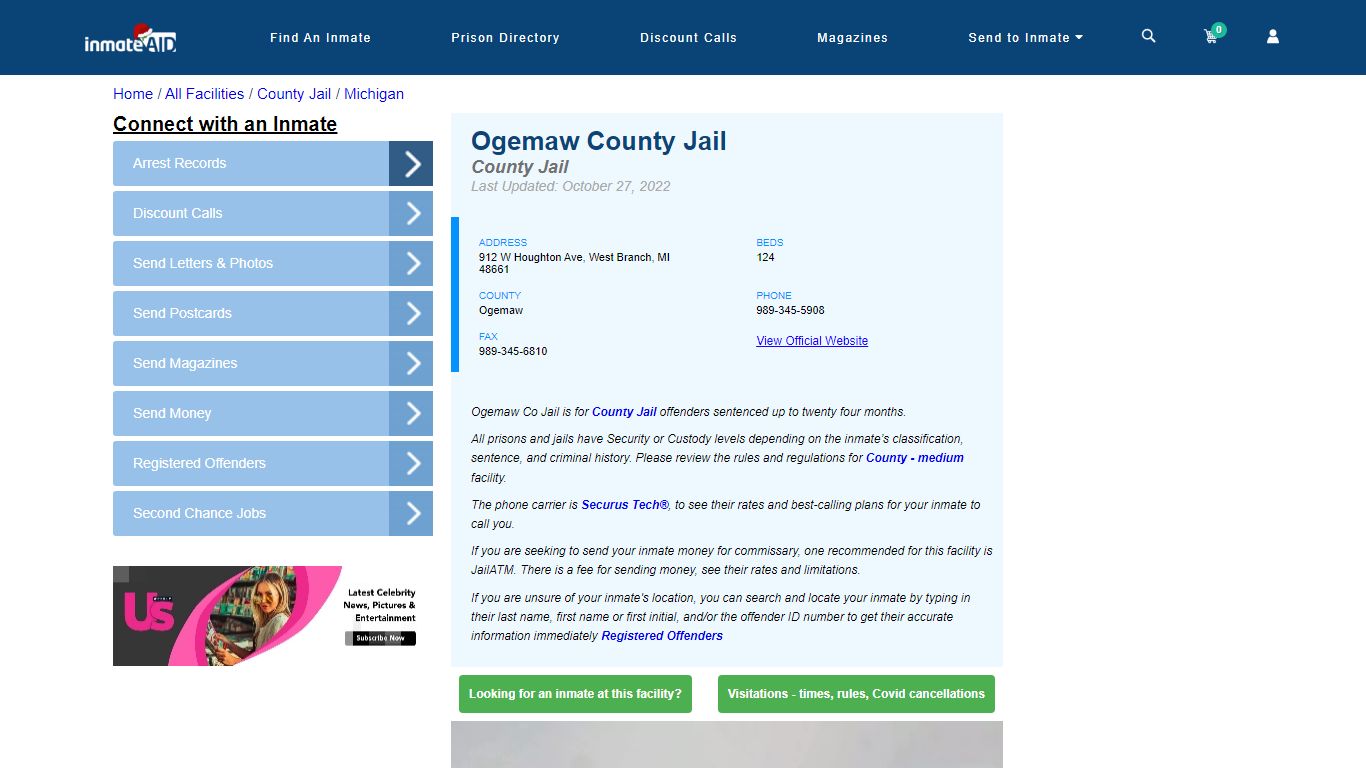 Ogemaw County Jail - Inmate Locator - West Branch, MI